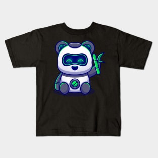 Cute Panda Robot Holding Bamboo Cartoon Kids T-Shirt